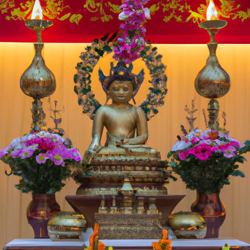 Tượng Phật Trên Bàn Thờ Cúng Được Trang Trí Đẹp Mắt