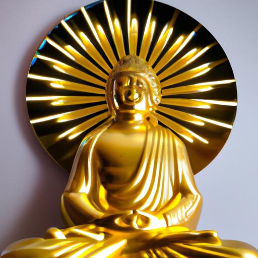 Tượng Phật Vàng Rực Rỡ Với Vòng Tròn Sáng Chói