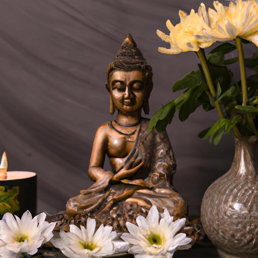 Tượng Phật Với Những Cây Nến Và Hoa