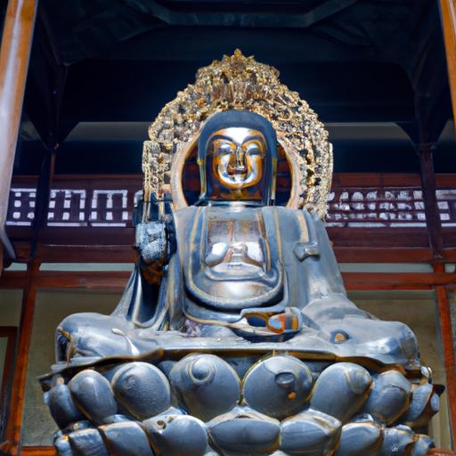 Tượng Phật A Di Đà Bằng Đồng Lớn Trong Đền Chùa