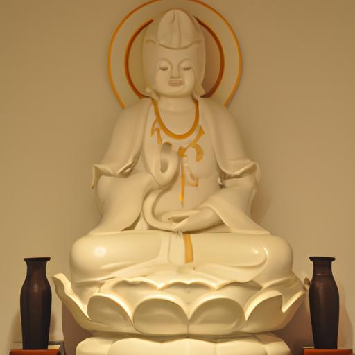 Tượng Phật Bà Quan Âm Bằng Gốm Yên Bình Trong Phòng Thiền