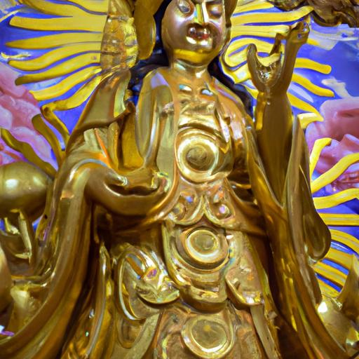 Tượng Phật Bà Quan Âm Mạ Vàng Với Những Chi Tiết Và Trang Trí Tinh Xảo.