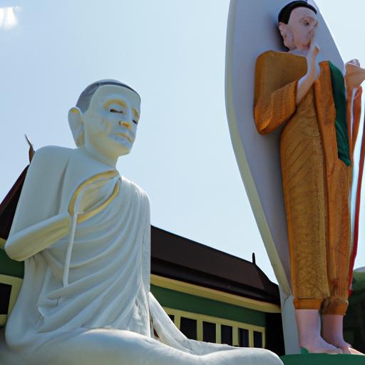 Tượng Phật Dược Sư Bằng Chất Liệu Composite Cao Và Lớn Được Đặt Trước Một Ngôi Đền