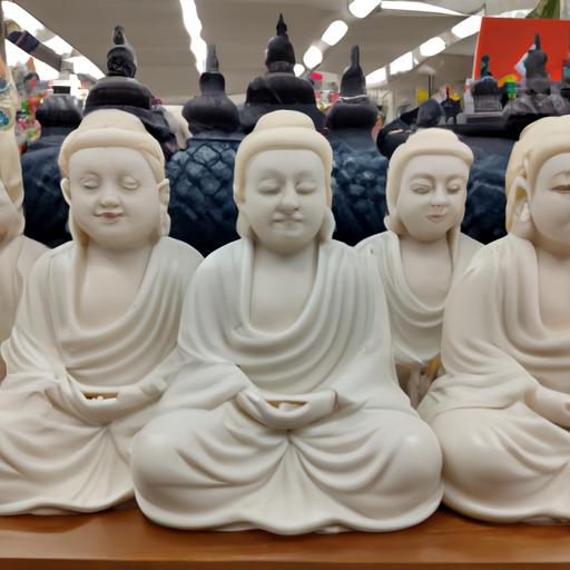 Nhóm Các Tượng Phật Dược Sư Bằng Chất Liệu Composite Được Trưng Bày Trong Cửa Hàng